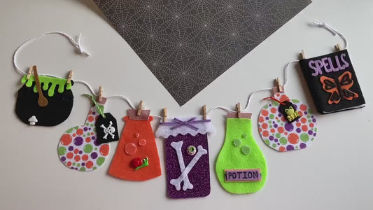 Halloween Potions Banner, Witch’s Spell Book Garland, Bunting, Decoration for Parties or Home Decor