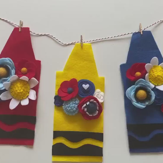 Crayon Felt Flower Banner, School Garland, Classroom Bunting, Teacher Decoration and Gift