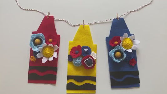 Crayon Felt Flower Banner, School Garland, Classroom Bunting, Teacher Decoration and Gift