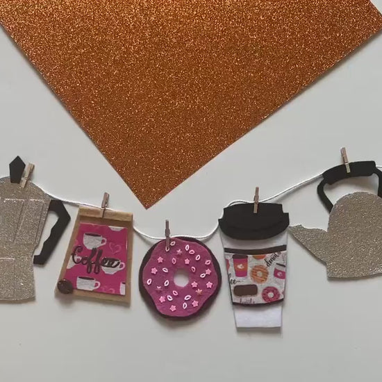 Coffee Lovers Banner, Miniature Felt Garland, Coffee Bean Bunting, Coffee Bar Wall Hanging Decoration