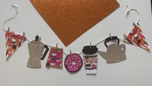 Coffee Lovers Banner, Miniature Felt Garland, Coffee Bean Bunting, Coffee Bar Wall Hanging Decoration