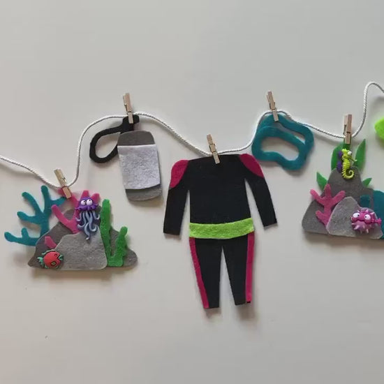 Scuba Diver Miniature Felt Clothesline Banner Wetsuit Bunting Coral Reef Garland Ocean Wall Hanging Decoration for Parties