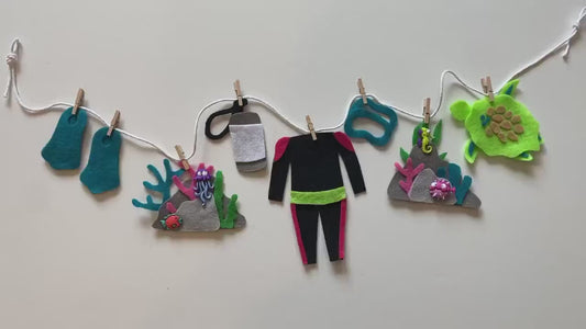 Scuba Diver Miniature Felt Clothesline Banner Wetsuit Bunting Coral Reef Garland Ocean Wall Hanging Decoration for Parties