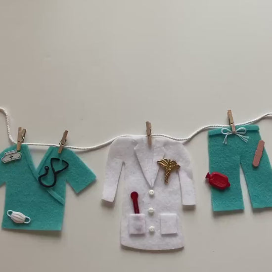 Doctor’s Laundry Clothesline, Nurse Banner, Scrubs Garland, Lab Coat Wall Hanging, Medical Decoration