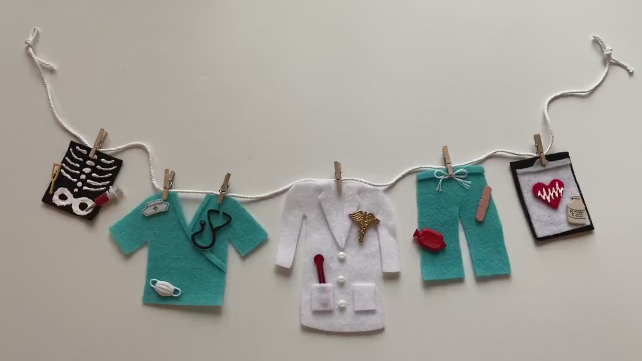 Doctor’s Laundry Clothesline, Nurse Banner, Scrubs Garland, Lab Coat Wall Hanging, Medical Decoration