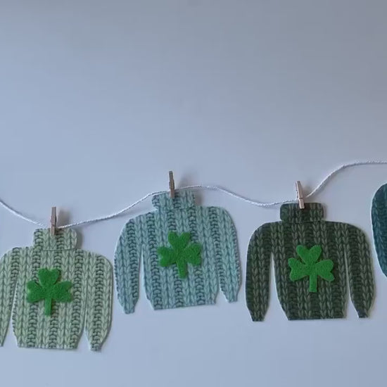 Miniature Felt St. Patrick’s Day Ugly Sweater Clothesline, Faux Knit Banner, St. Paddy’s Day Bunting Garland Wall Hanging for Decoration