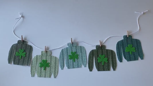 Miniature Felt St. Patrick’s Day Ugly Sweater Clothesline, Faux Knit Banner, St. Paddy’s Day Bunting Garland Wall Hanging for Decoration