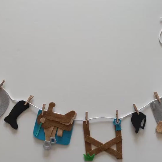 Horseback Riding Miniature Felt Banner, Equestrian Garland, Bunting, Wall Hanging Decoration