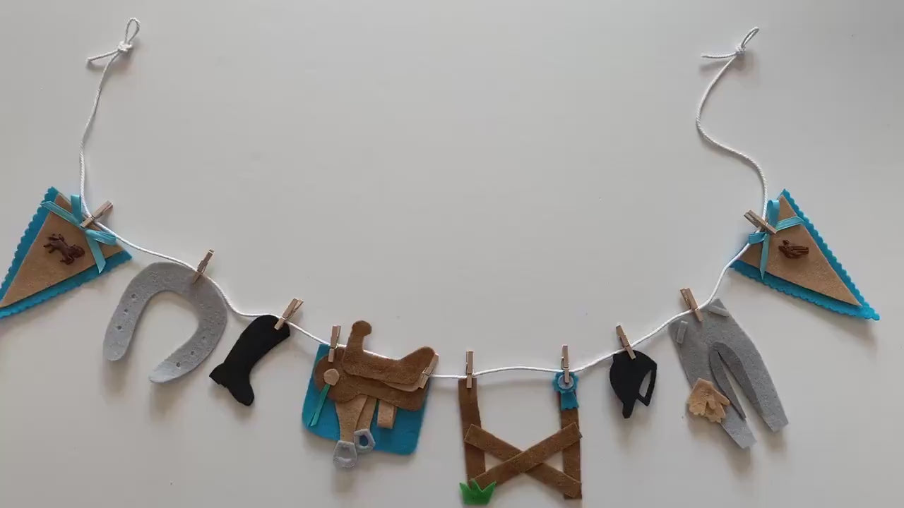 Horseback Riding Miniature Felt Banner, Equestrian Garland, Bunting, Wall Hanging Decoration