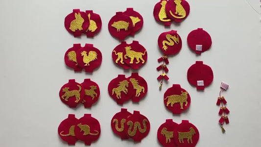 Lunar New Year Miniature Felt Clothesline Banner Chinese Bunting Wall Hanging Decoration with Interchangable Pieces Option
