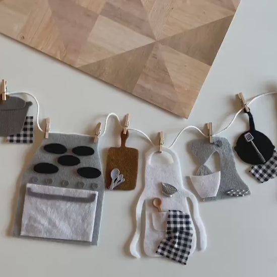 Kitchen Appliances Miniature Felt Clothesline Banner, Cooking Bunting, Baking Garland, Wall Hanging Decoration