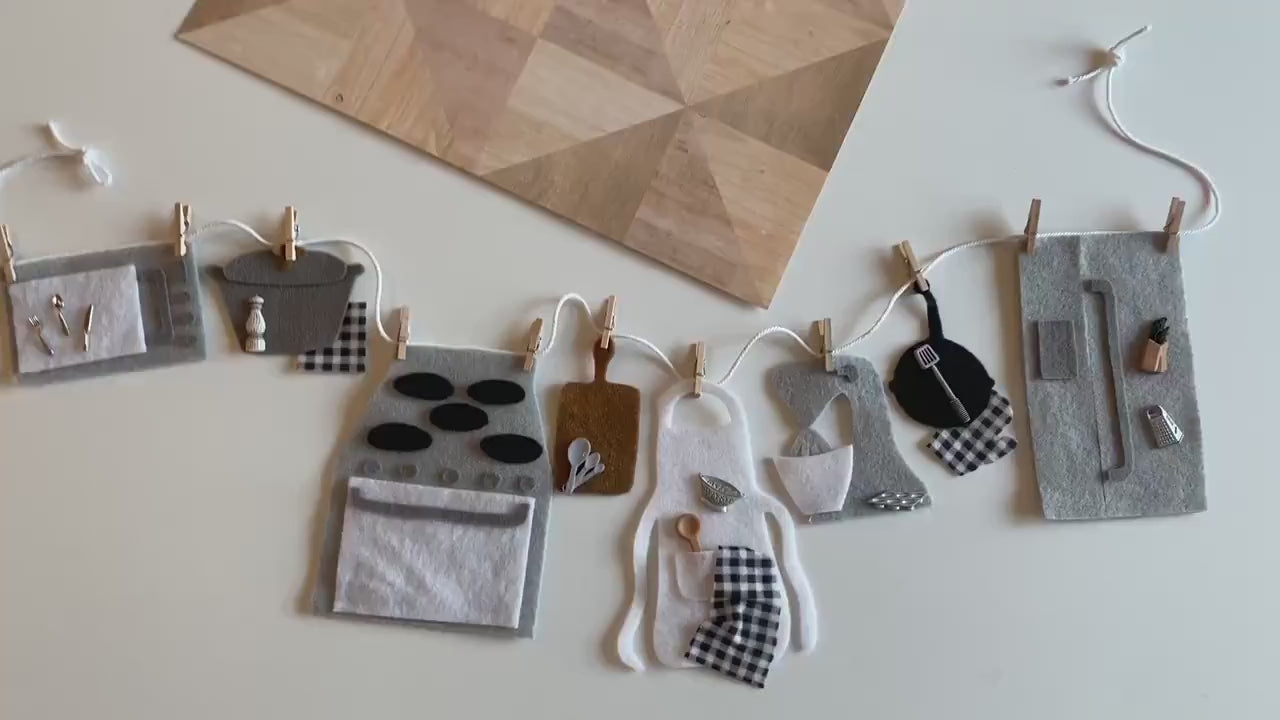 Kitchen Appliances Miniature Felt Clothesline Banner, Cooking Bunting, Baking Garland, Wall Hanging Decoration