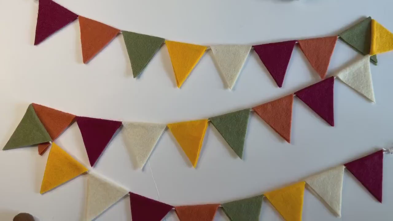 Fall Triangle Bunting, Autumn Colors Seasonal Flag Garland, Thanksgiving Banner, 6 feet long Felt Mantel Swag
