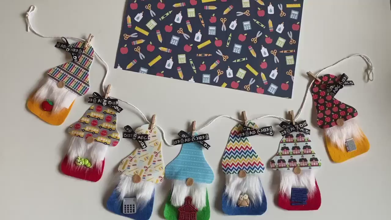 Back to School Gnomes with Beards Banner Teacher Garland Classroom Bunting Education Wall Hanging Decoration for September