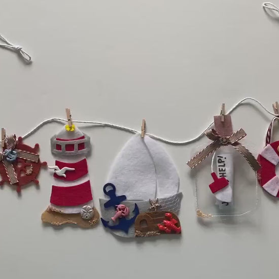 Nautical Sailboat Miniature Felt Banner, Lighthouse Garland, Anchor Bunting, Wall Hanging Decoration