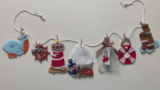 Nautical Sailboat Miniature Felt Banner, Lighthouse Garland, Anchor Bunting, Wall Hanging Decoration