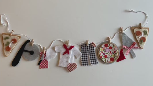 Pizzeria Banner Pizza Chef Garland Restaurant Bunting Felt Wall Hanging Decoration for Pizza Lovers
