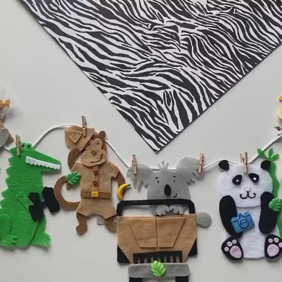 African Safari Animal Felt Banner, Jungle Safari Garland, Bunting, Nursery Wall Hanging, Party Decoration