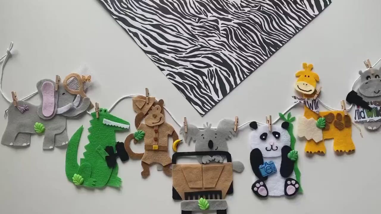 African Safari Animal Felt Banner, Jungle Safari Garland, Bunting, Nursery Wall Hanging, Party Decoration