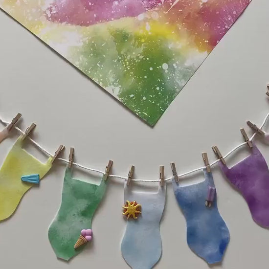 Rainbow Tie Dye Swimsuit Clothesline Banner Summer Bunting Miniature Swimming Garland Felt Wall Hanging for Decoration or Party