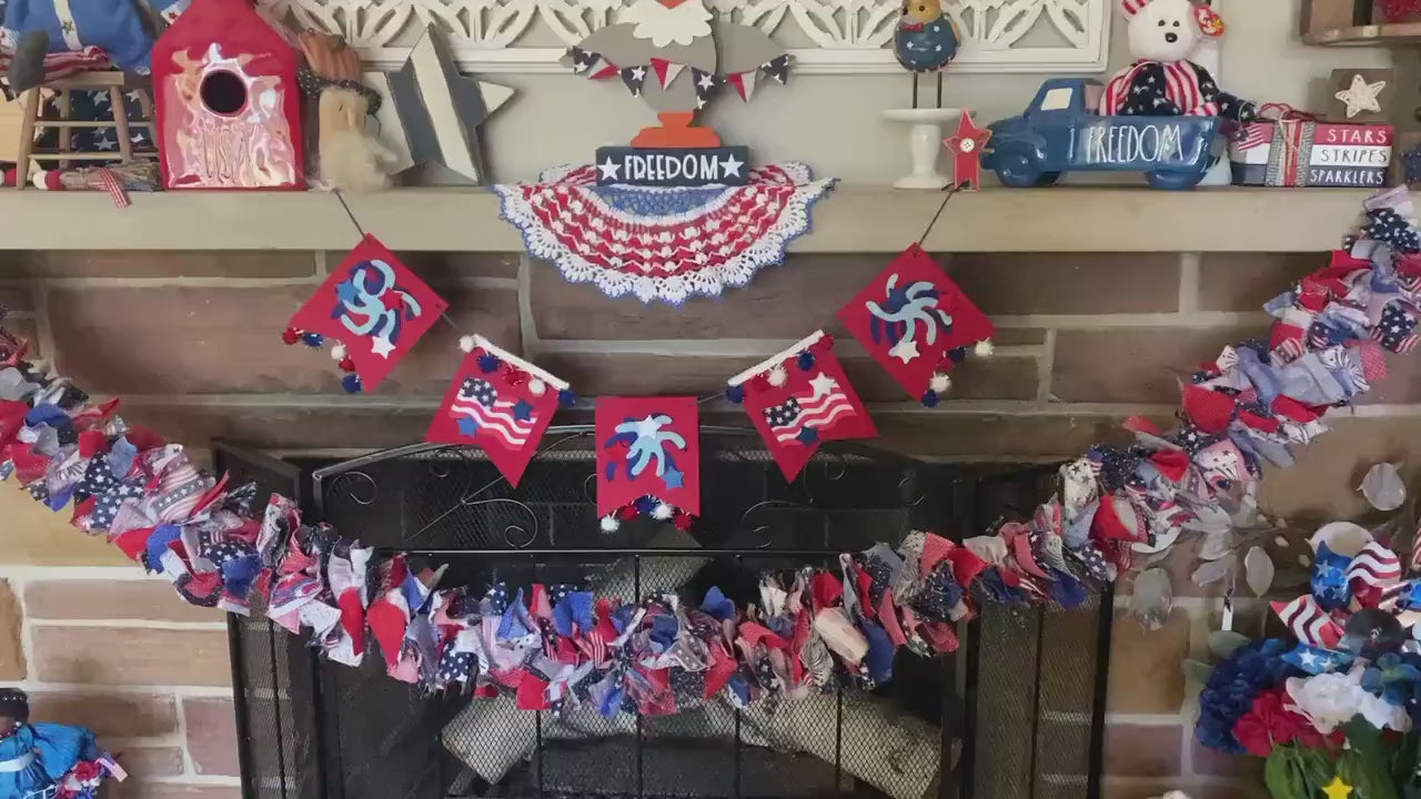American Flag Banner Fireworks Garland Independence Day Flag Pennant Bunting for Decoration and Party