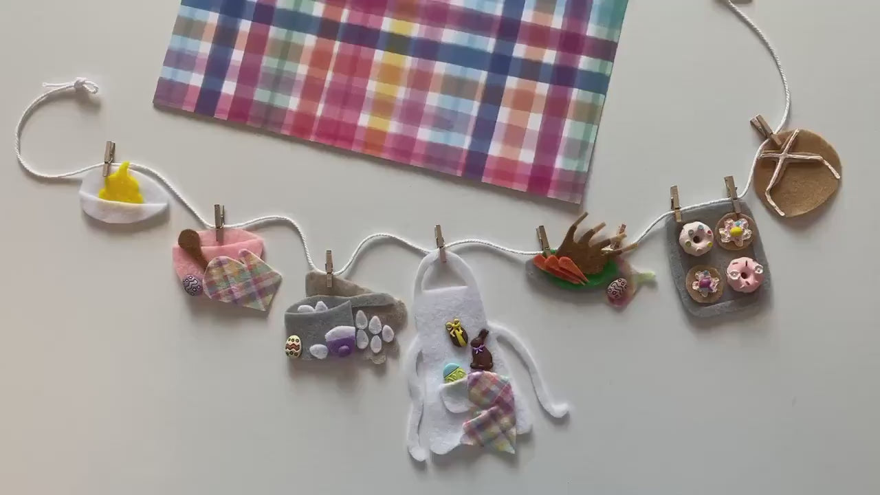 Easter Baking Miniature Clothesline Banner, Easter Dinner Garland Wall Hanging Decoration for April