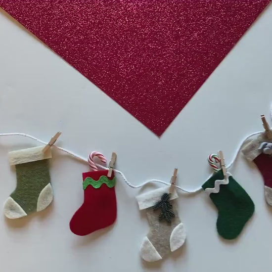 Christmas Stocking Miniature Felt Clothesline Banner, Garland, Bunting Decoration