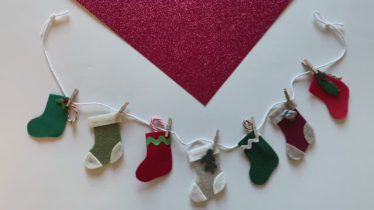 Christmas Stocking Miniature Felt Clothesline Banner, Garland, Bunting Decoration