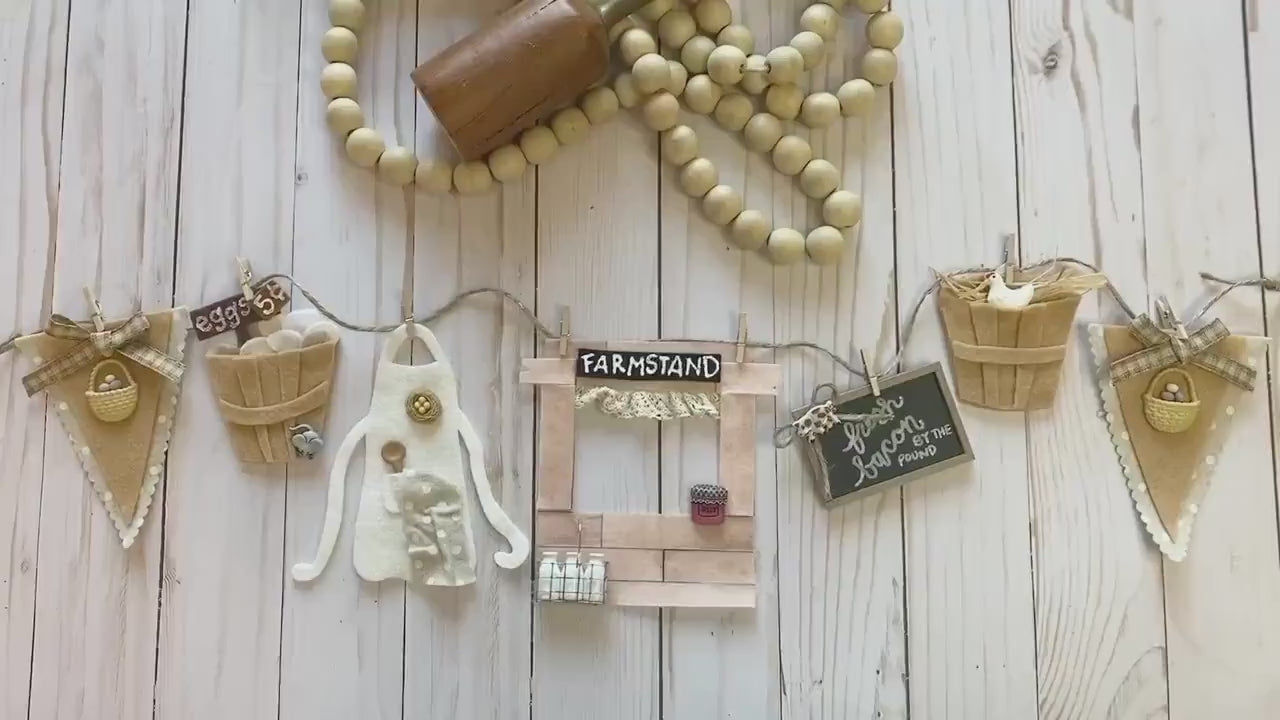 Farmstand Miniature Felt Clothesline Banner Farm Eggs Bunting Farmhouse Garland Home Decoration Wall Hanging