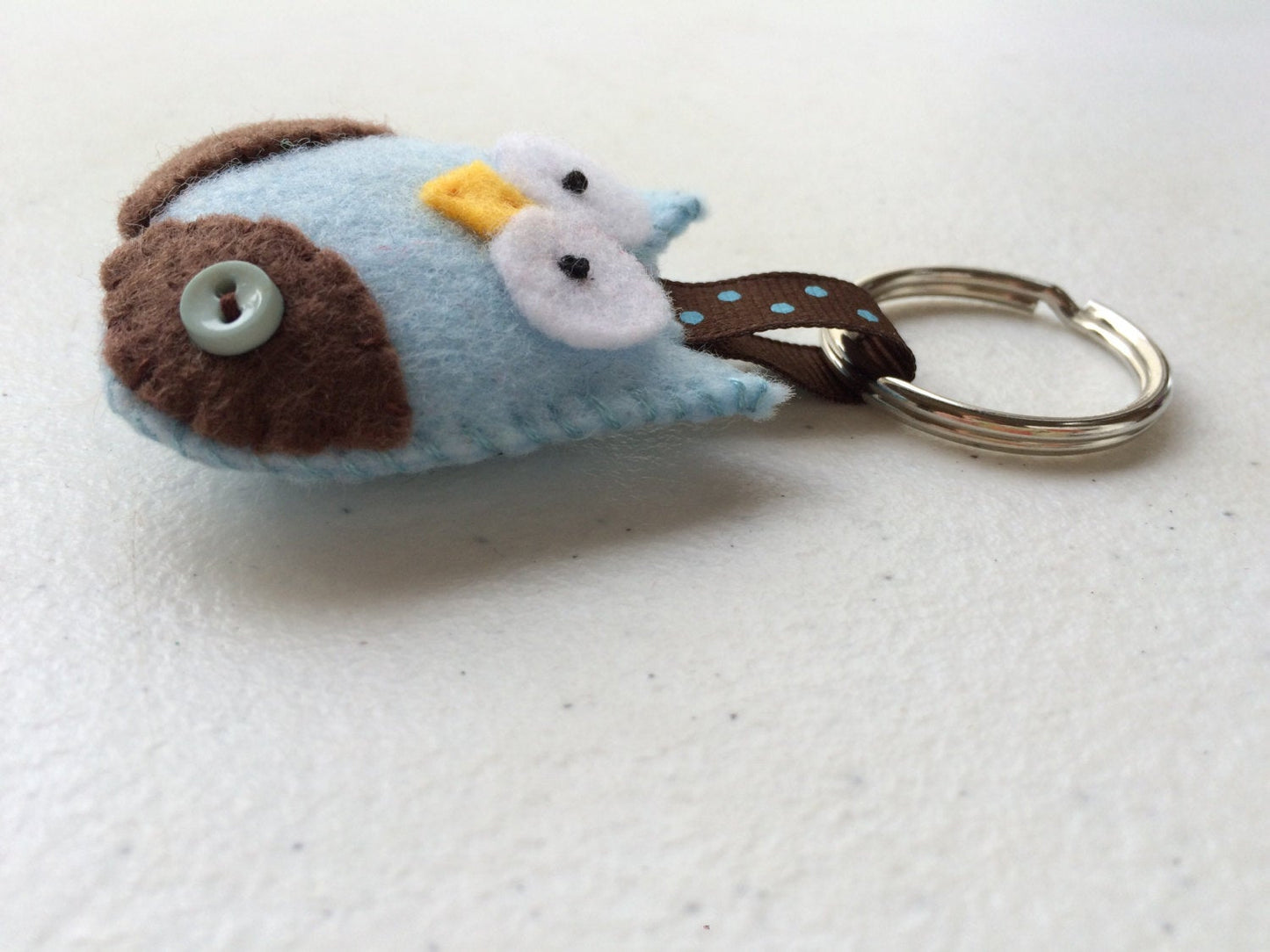 Owl Felt Blue & Brown Keychain