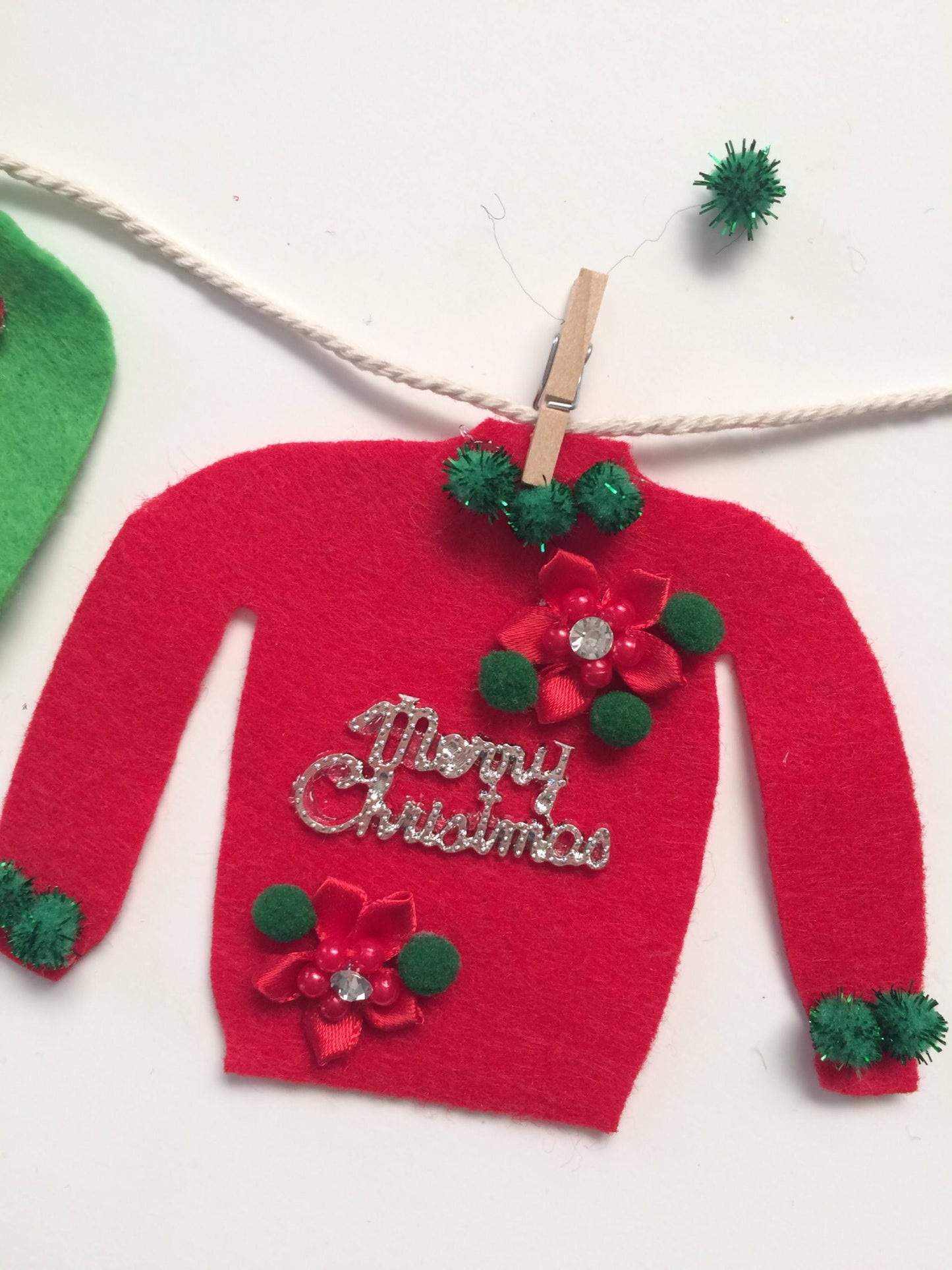 Ugly Christmas Sweater Miniature Felt Clothesline Decoration