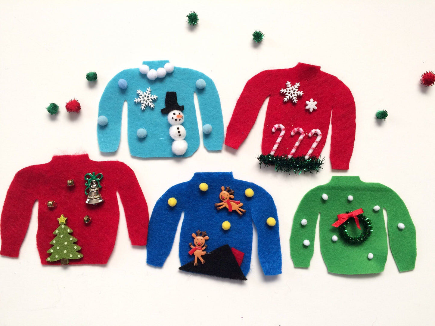 Ugly Christmas Sweater Miniature Felt Clothesline Decoration