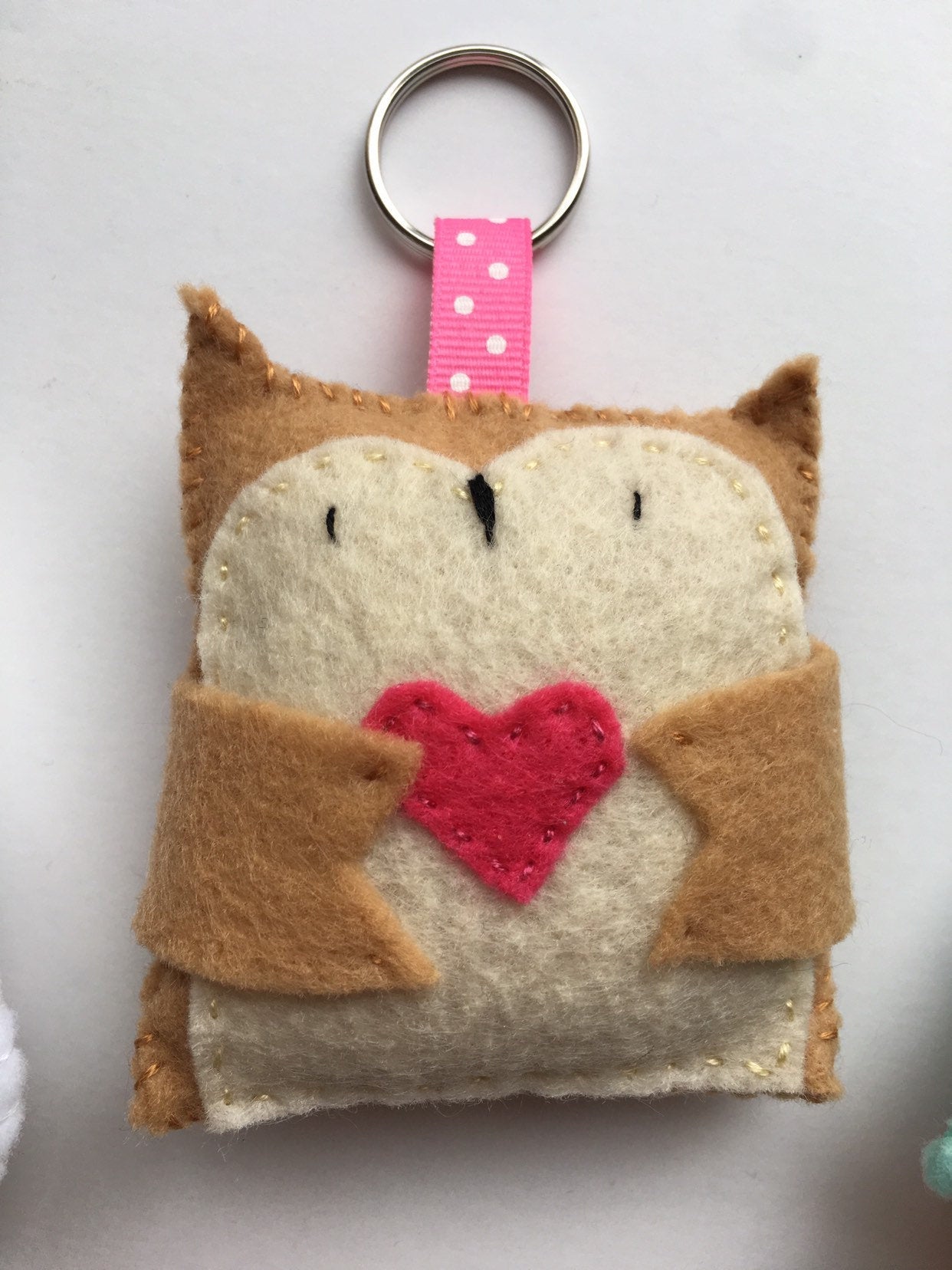 Felt Valentines Day Keychains, Sloth Keychain, Penguin Keychain, Owl Keychain, Yeti Keychain, Animals Holding Hearts Keychain