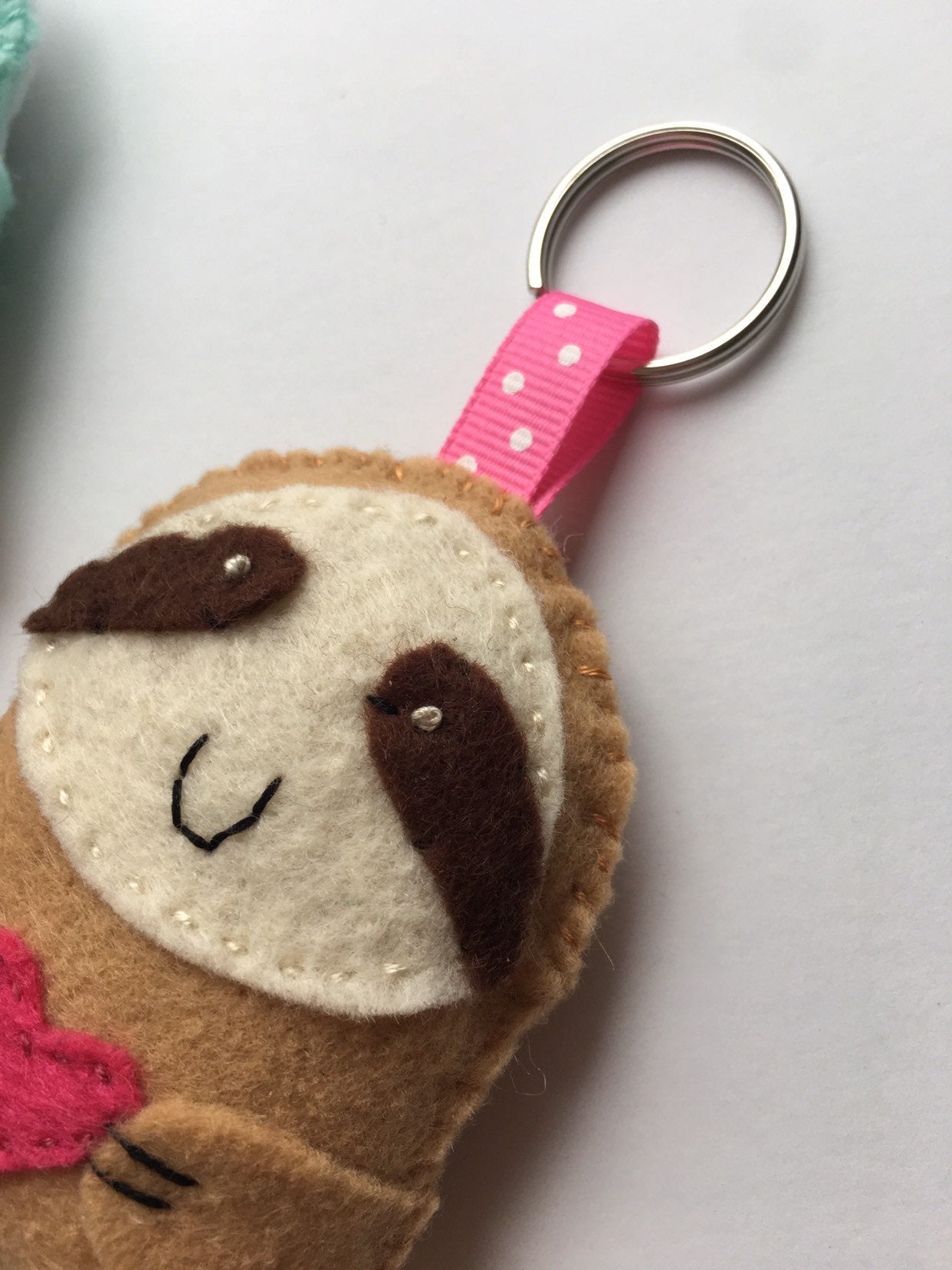 Felt Valentines Day Keychains, Sloth Keychain, Penguin Keychain, Owl Keychain, Yeti Keychain, Animals Holding Hearts Keychain