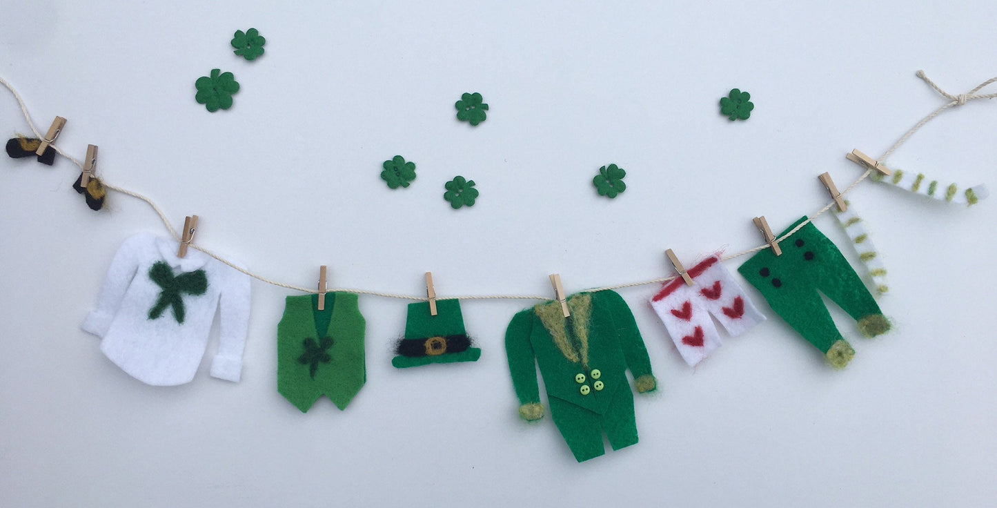 Miniature Felted Leprechaun's Clothesline Banner Decoration St. Patrick's Day Bunting Garland Wall Hanging