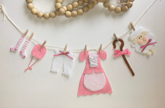 Little Bo Peep Felt Miniature Nursery Clothesline Banner Garland Bunting Wall Hanging Decoration