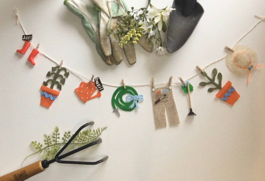 Gardening Miniature Felt Clothesline Banner Garland Bunting Decoration