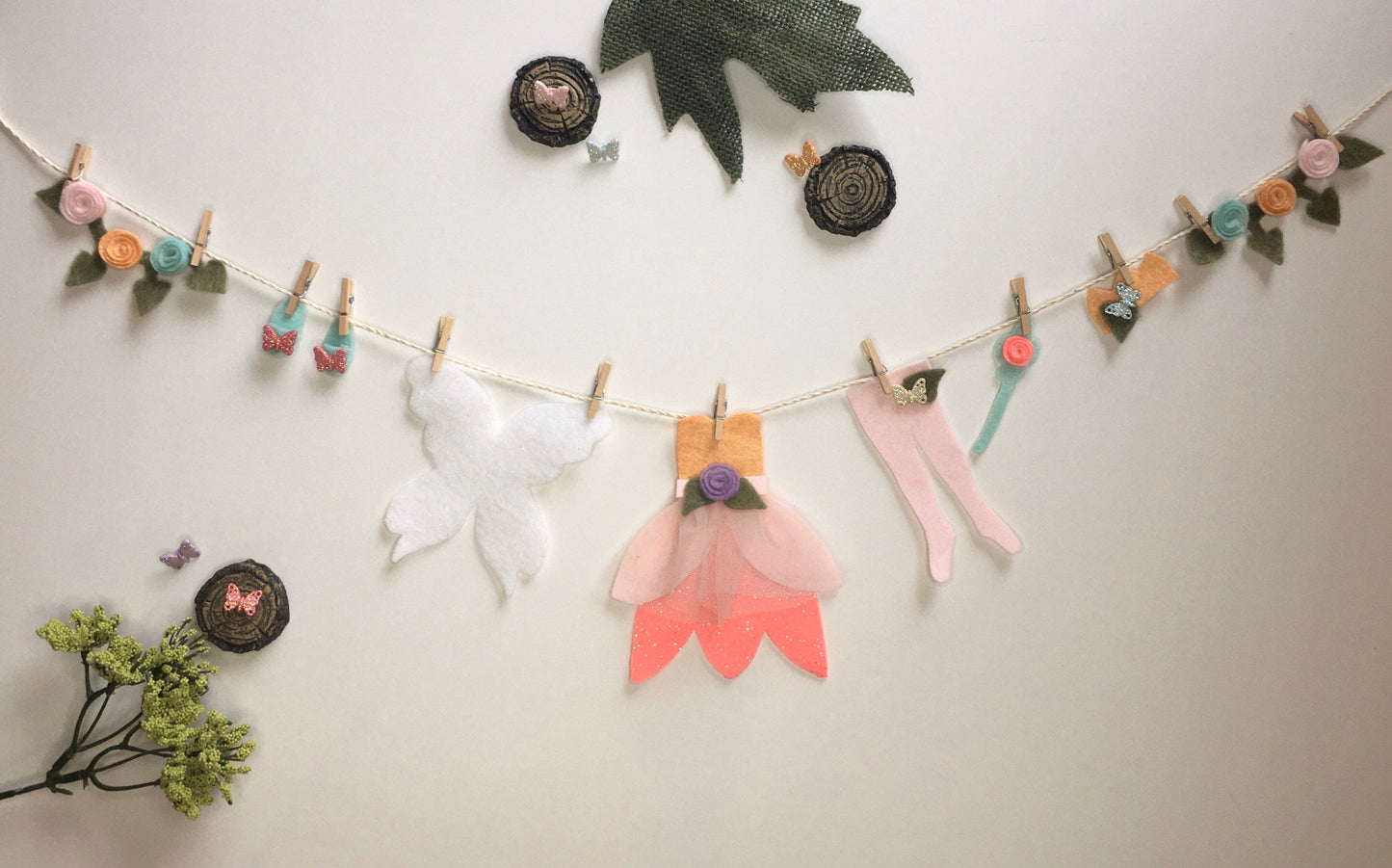 Fairy Princess Miniature Felt Clothesline Banner Garland Bunting Wall Hanging Decoration