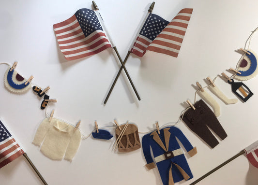 Yankee Doodle Dandy Paul Revere Miniature Felt Clothesline Banner Garland Bunting Wall Hanging Decoration for Independence Day