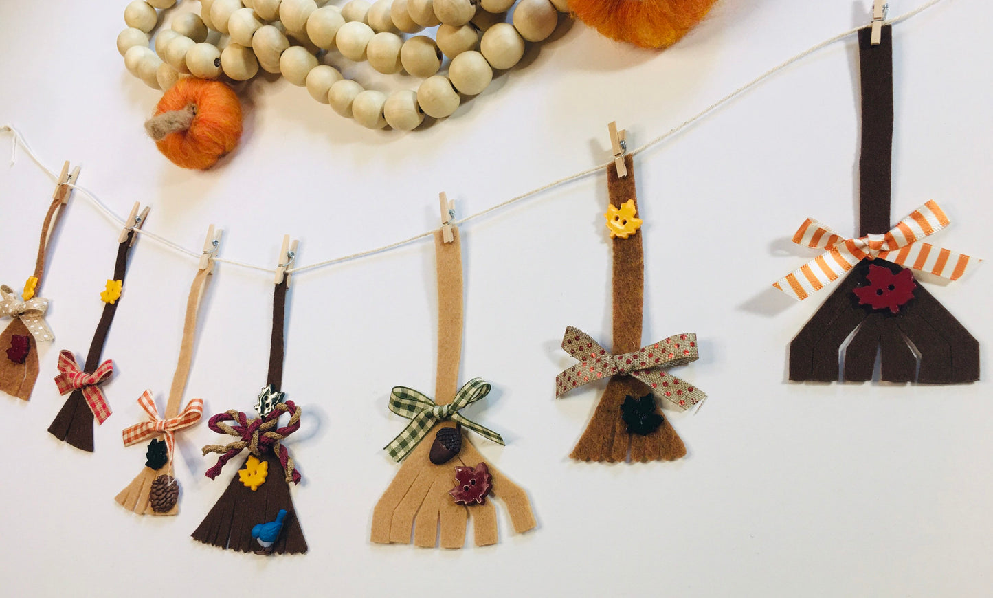 Fall Rakes and Leaves Bunting Autumn Banner Felt Miniature Garland Wall Hanging Decoration