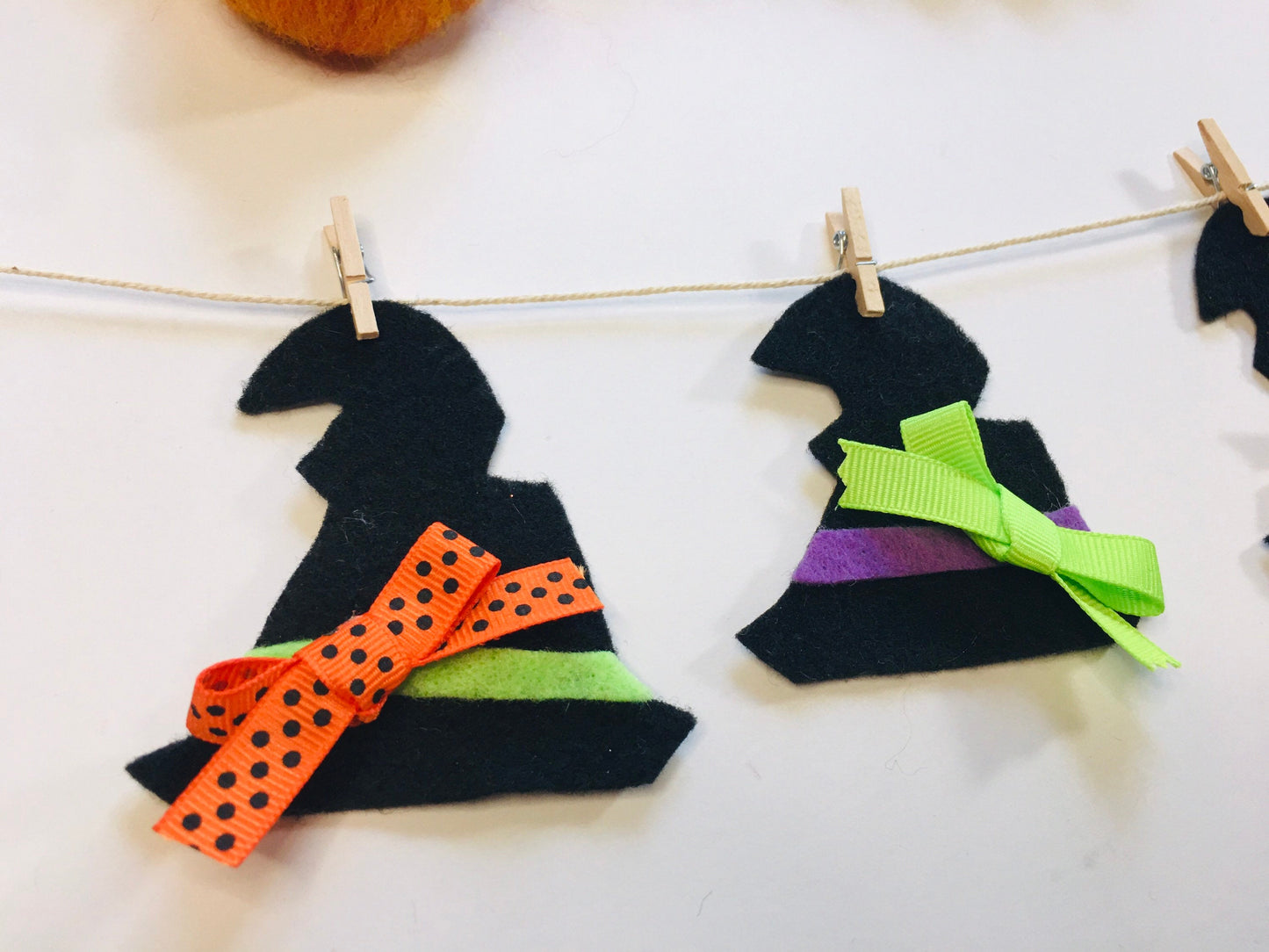 Felt Miniature Witch Hat Banner Halloween Bunting Fall Clothesline Wall Hanging Decoration