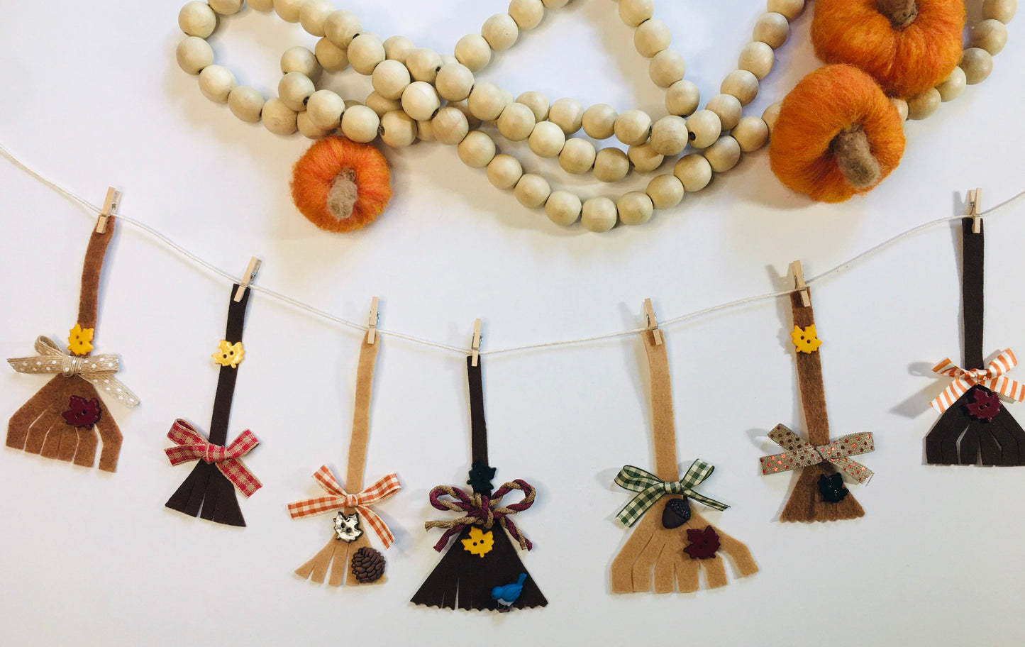 Fall Rakes and Leaves Bunting Autumn Banner Felt Miniature Garland Wall Hanging Decoration