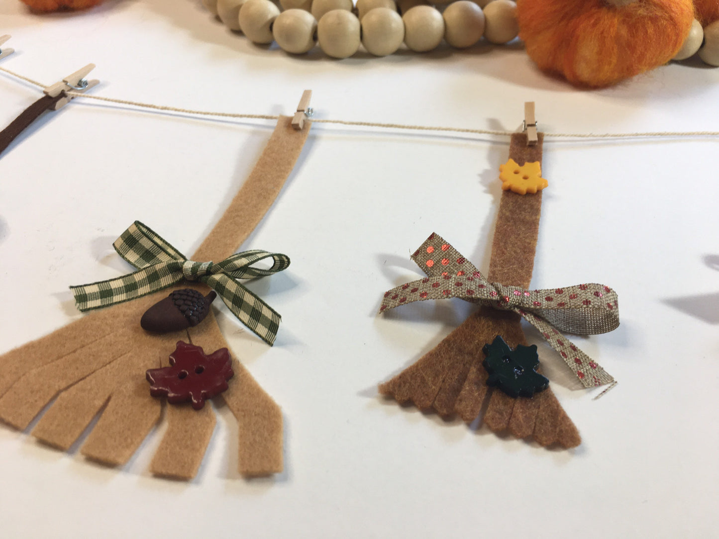 Fall Rakes and Leaves Bunting Autumn Banner Felt Miniature Garland Wall Hanging Decoration