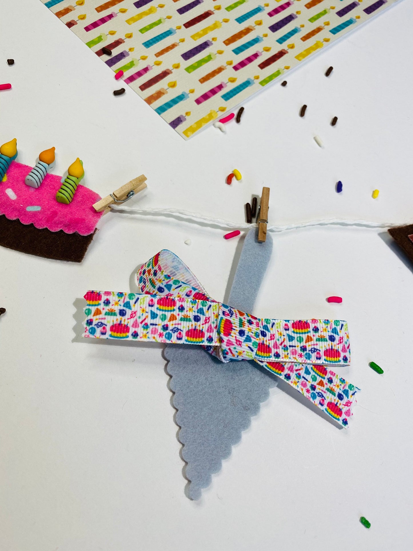 Birthday Cake Baking Miniature Felt Clothesline Banner Garland Bunting Wall Hanging Decoration for Celebrations and Parties