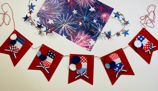 Patriotic Popsicle Summer Felt Banner Garland Bunting Wall Hanging Decoration for Independence Day & Fourth of July