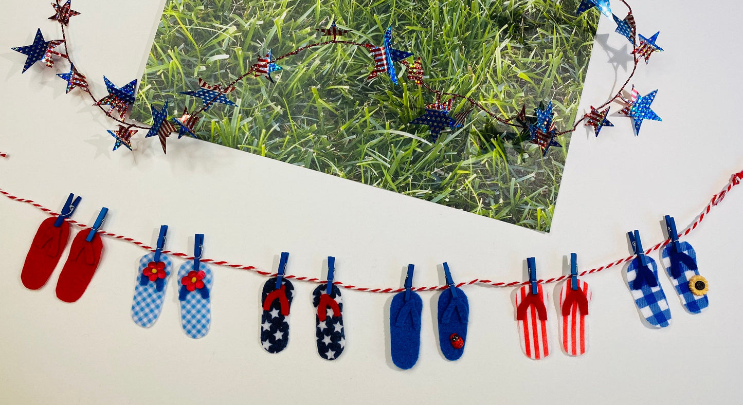 Patriotic USA Flip Flop Felt Miniature Banner Garland Bunting Wall Hanging Decoration for Independence Day/4th of July
