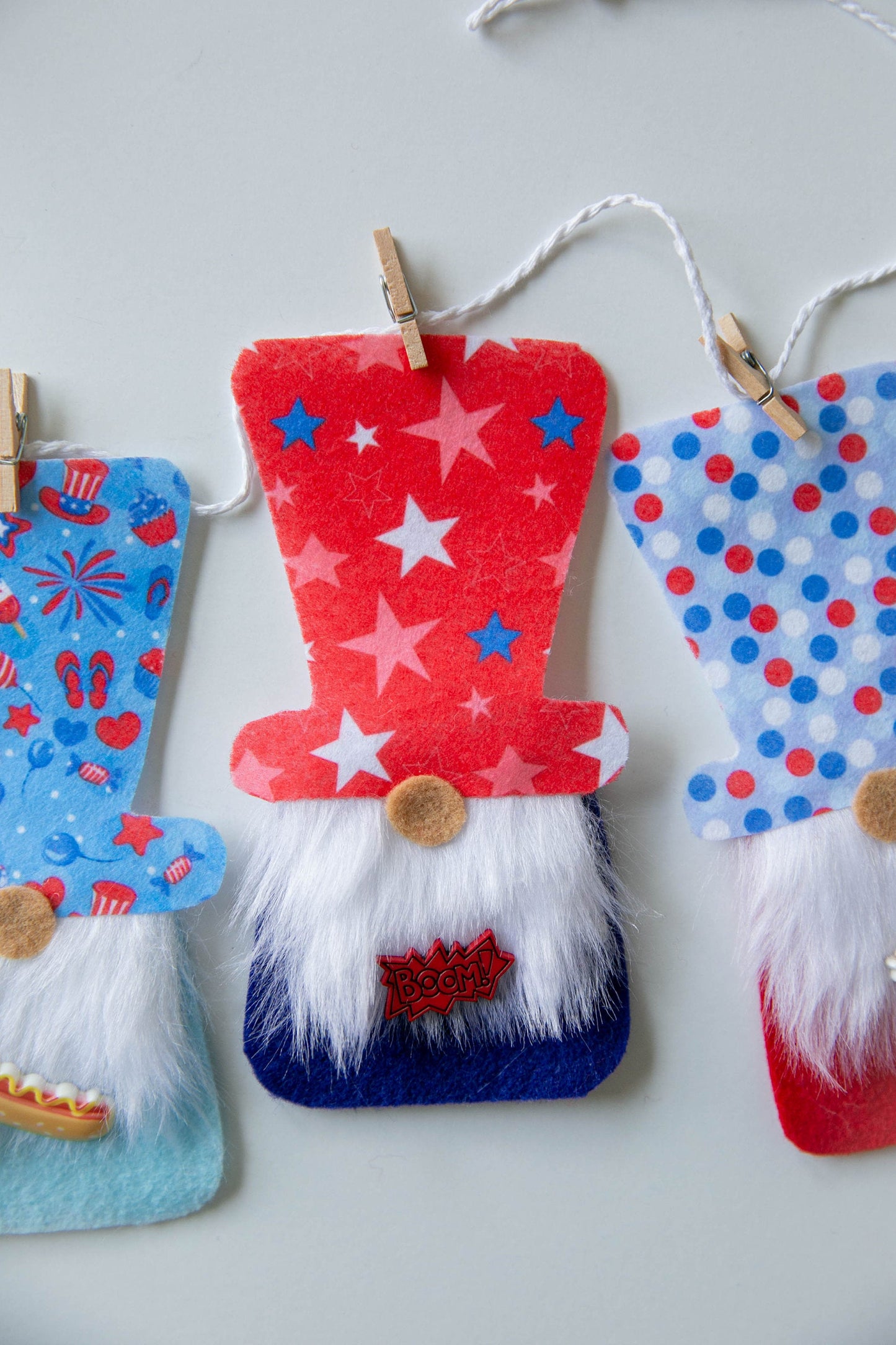 Patriotic USA Fourth of July Independence Day Gnome Felt Banner Garland Bunting Wall Hanging Decoration