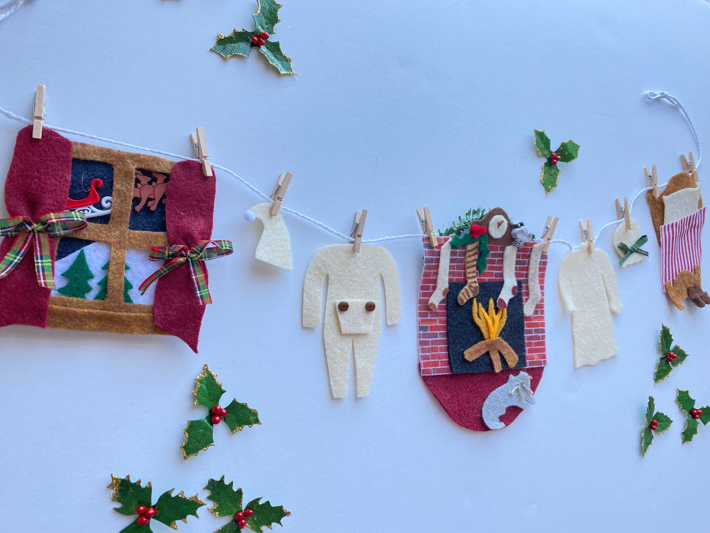 Twas the Night Before Christmas Miniature Felt  Banner Garland Bunting Wall Hanging Decoration