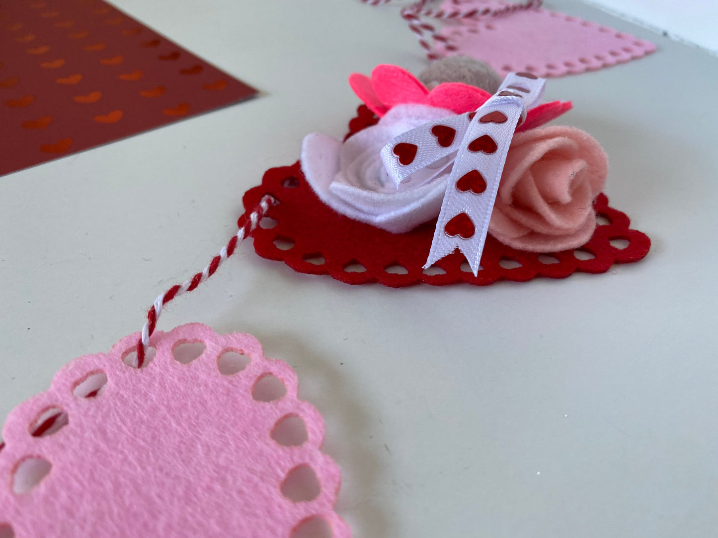 Felt Flowers and Roses Heart Doilies Garland Bunting Banner Valentines Day Wall Hanging Decoration