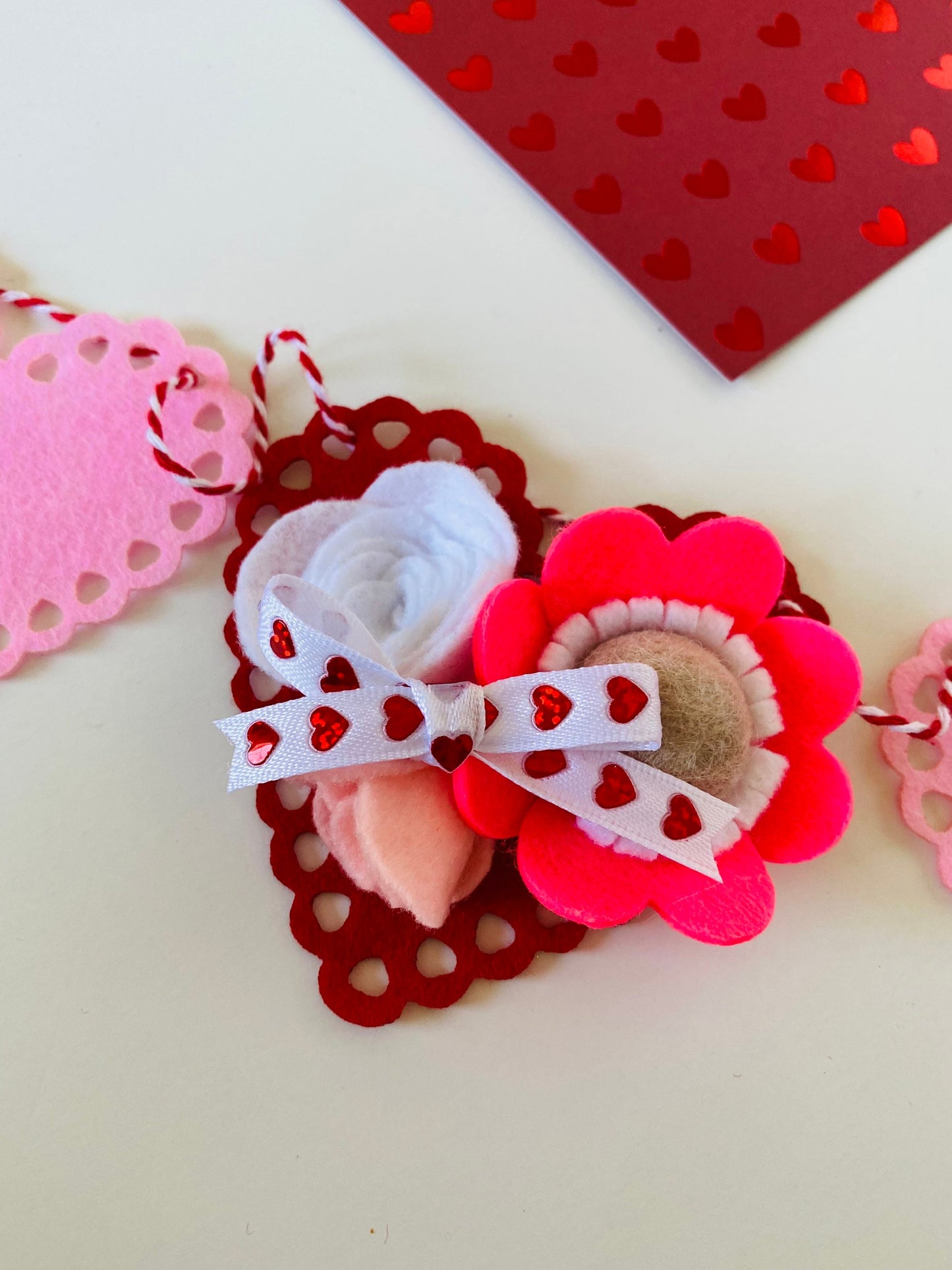 Felt Flowers and Roses Heart Doilies Garland Bunting Banner Valentines Day Wall Hanging Decoration